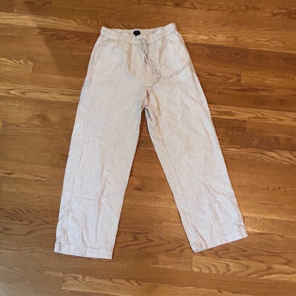 J Crew Linen White and Beige Striped Pants